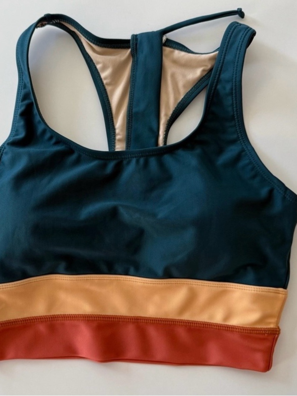 Colorblock Racerback Bralette - Teal, Cream & Rust